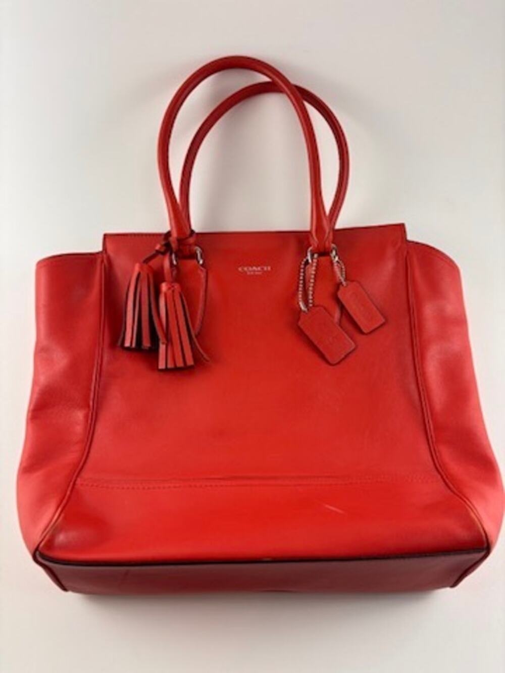 Coach Red Leather Large Tote Bag Tassel Hang Tags Dust Bag Women’s Handbag